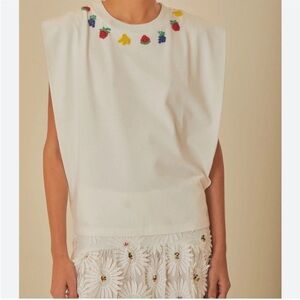 FARM RIO beaded fruits t shirt in white